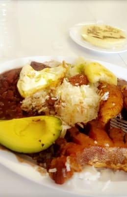 Bandeja Paisa was delicious, with an Arepa de Queso!! Yummy.