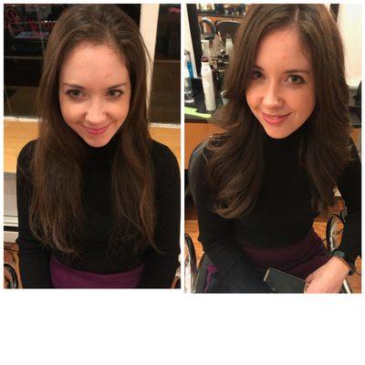 Haircut with soft layers and blowout. Done by kathy G