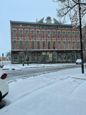 Plaza in the snow, snowed last day we were there