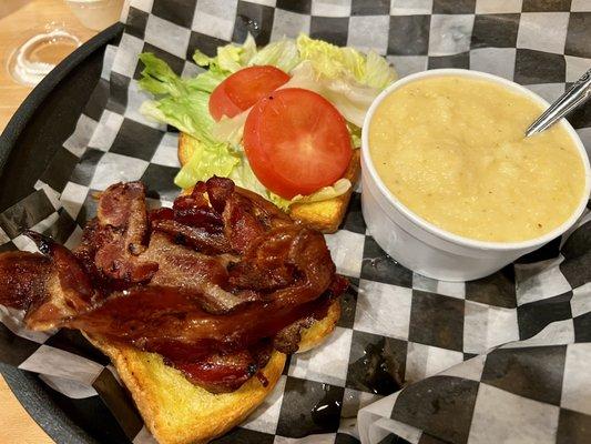 BLT with lots of Bacon!! Cheese grits too!