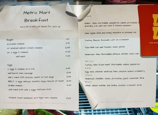 Deli menu