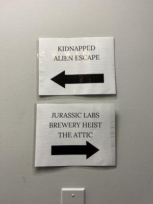 Upstairs directional signs