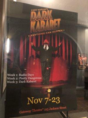 Poster advertising tonight's show for November 2019