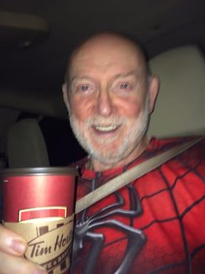 Spider enjoys a fresh, hot cup of French vanilla Cappuccino from Tim Hortons on N. High St.