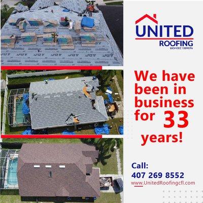 United Roofing we have been in business for 33 years.