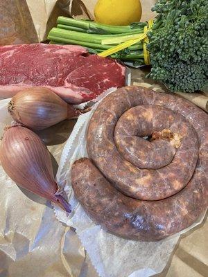 Take home on the lucky day. Harris Ranch Strip and homemade Scalise Hot Italian Sausage.