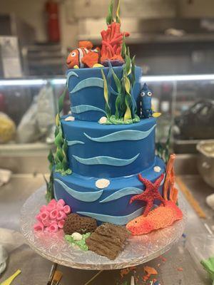 Three tier Finding Nemo themed custom cake