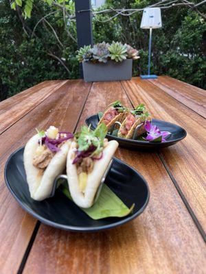 Bao buns and Tuna & Caviar Taquitos