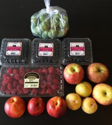 All of this for $12 (brussel sprouts, blackberries, raspberries, nectarines, fuji apples, pluots)!!