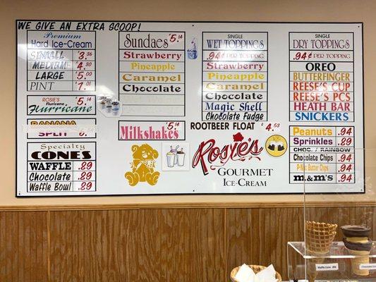 The ice cream menu