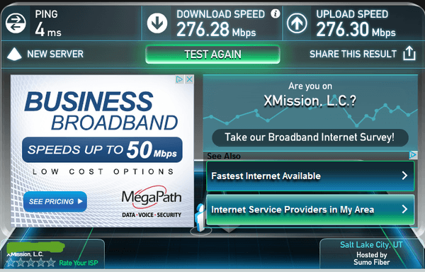 I pay for 250Mbit/s, Xmission does not disappoint.