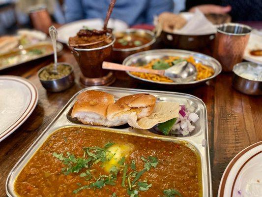 Pav bhaji, sev bhaji, vangyache Bharit