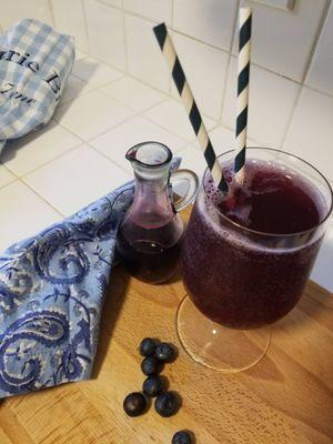 Homemade sparkling blueberry juice.