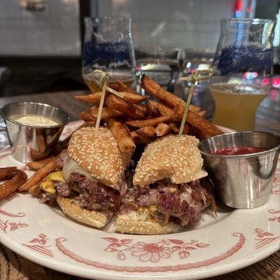 Burger and fries. Delicious!!!