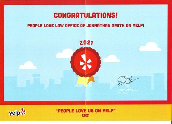 People love the Law Office of Johnathan Smith on Yelp!!!