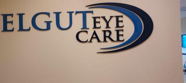 This is Elgut Eye Care sign at front entrance