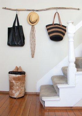 Clever way to hang hats and bags.