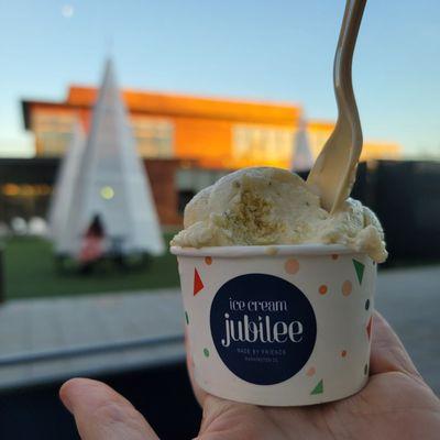 My ice cream with the christmas lights view