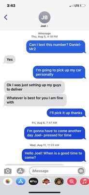 Screenshots of exchanges with the owner