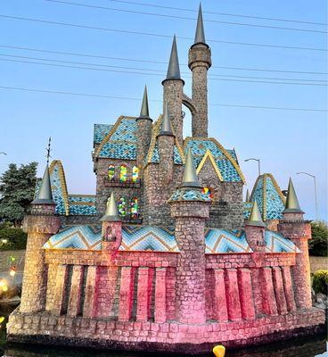 The beautiful castle all lit up in one of their Miniature Golf Courses!