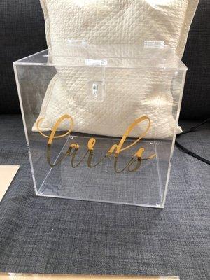 Our clear acrylic box for cards, advice and wishes