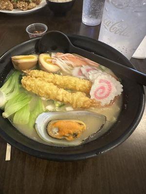 Seafood Ramen with marinated egg and fish cakes