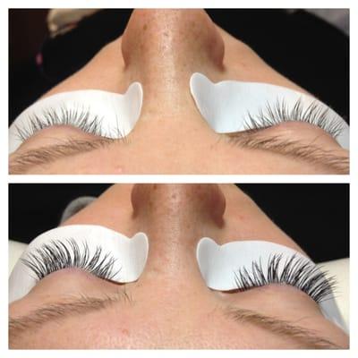 Before and after pictures of eyelash extensions by Jocelyn.