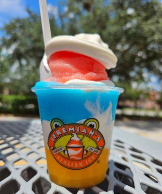 Small gelati (watermelon, blueberry, and mango Italian ice with vanilla soft serve)