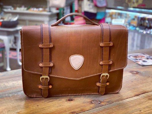 Hand made and stitched laptop bag from a different angle