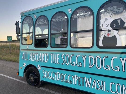 Soggy Doggy Trolley Bus with flat tire.