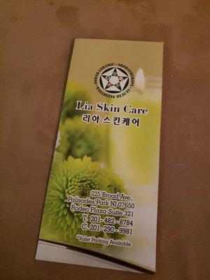 Lia Skincare information pamphlet