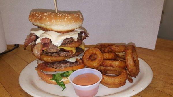 Fat boy burger. Three lakes grill is home to the fat boy.