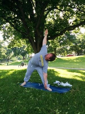 Rob enjoying one of our outdoor classes.  What an awesome triangle pose