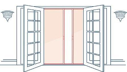 The orange is used to represent where the  retractable screen system is to be installed on and inside mount for a French door setup.