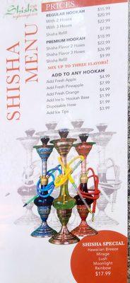 Hookah menu