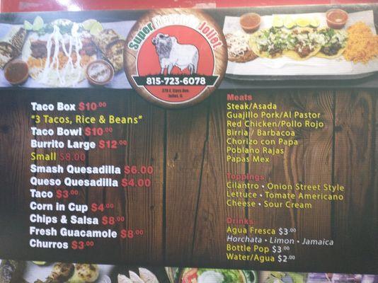 Food truck menu