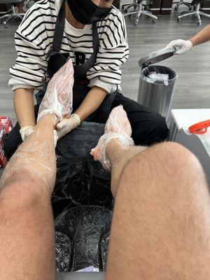 Me enjoying a lavender paraffin foot treatment!