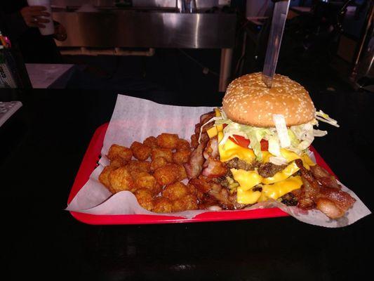 Tots and Farm fresh bacon burger w /Cheese...