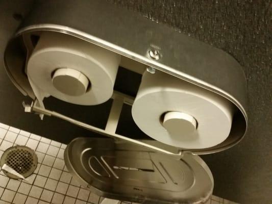 The toilet paper dispensers are ransacked...