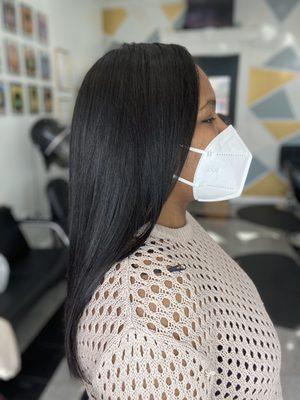 Long beautiful natural hair blow dry and silk pressed