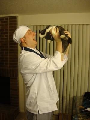 Justin Brown, Ideopia nutritionist and chef, with pet rabbit.