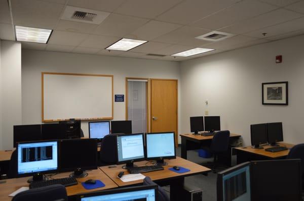 Bellevue training classroom with dual monitors.