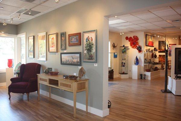 Enjoy original paintings, pottery, glassworks, fine furniture, jewelry, bookarts, metalworks and more!