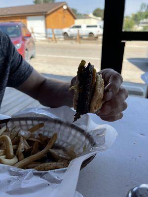 Hubs had double cheese burger abd fries ! Everything was fantastic