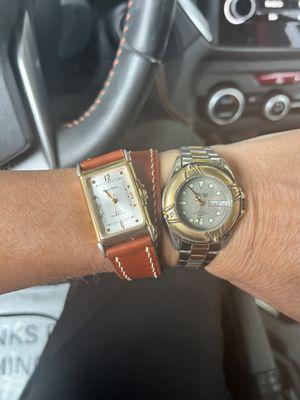 Hugo maxx watch on left;  Gruen watch on right.