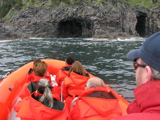 Approaching A sea cave in the ocean raft.