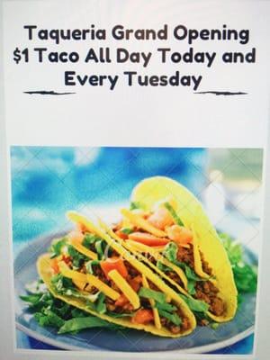 $1 tacos every Tuesday all day