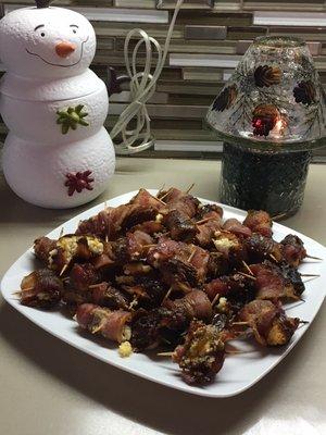 One of our Signature Bacon Wrapped Dates