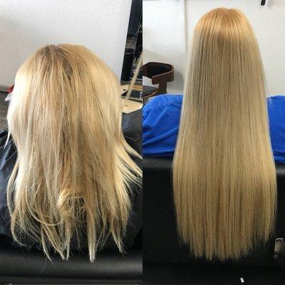 Before and after color with tape-in extensions