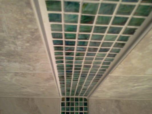 Glass mosaic shower 4" band with Schluter strip border